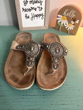 Dansko Taupe Beaded Thong Sandals